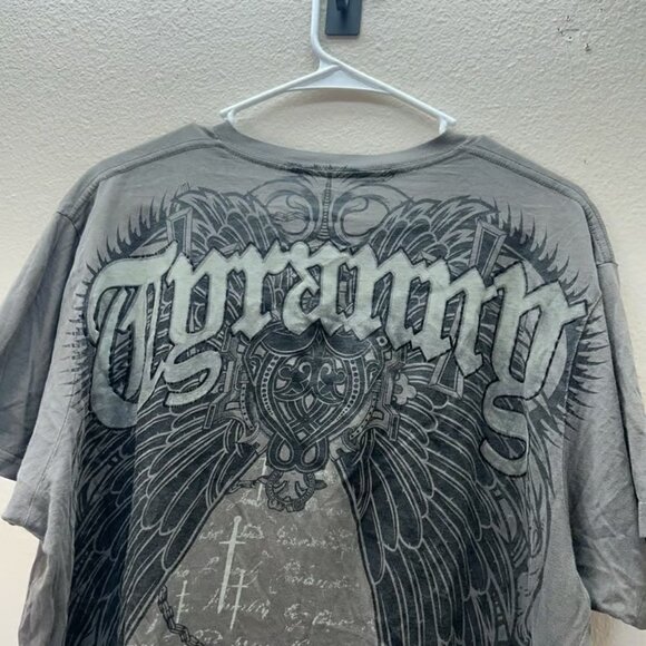 Chemistry Shirt Mens SZ L Brown Y2K Cyber Punk Goth Grunge Angel Wings Cross - Picture 4 of 4